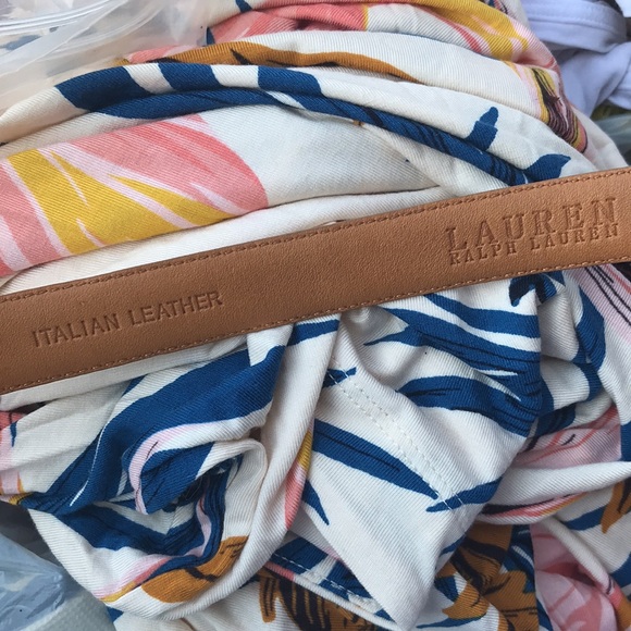 🚨B2G1 LAUREN RALPH LAUREN Tan Animal Print Italian Leather Brass Buckle Belt - Picture 8 of 9